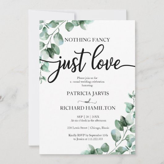 Niets Fancy gewoon Love Wedding Reception Greenery Kaart (Voorkant)