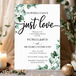 Niets Fancy gewoon Love Wedding Reception Greenery Kaart<br><div class="desc">Maak je klaar om te worden betoverd door onze adembenemende groene trouwsuite! Met een delicate illustratie van eucalyptusbladeren in combinatie met gedurfde, elegante kalligrafie, is het de perfecte match voor uw betoverende bruiloft met een tuinthema. Als je items mist of een speciaal verzoek hebt, aarzel dan niet om contact op...</div>