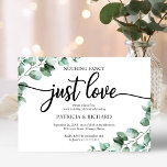 Niets Fancy gewoon Love Wedding Reception Greenery Kaart<br><div class="desc">Maak je klaar om te worden betoverd door onze adembenemende groene trouwsuite! Met een delicate illustratie van eucalyptusbladeren in combinatie met gedurfde, elegante kalligrafie, is het de perfecte match voor uw betoverende bruiloft met een tuinthema. Als je items mist of een speciaal verzoek hebt, aarzel dan niet om contact op...</div>