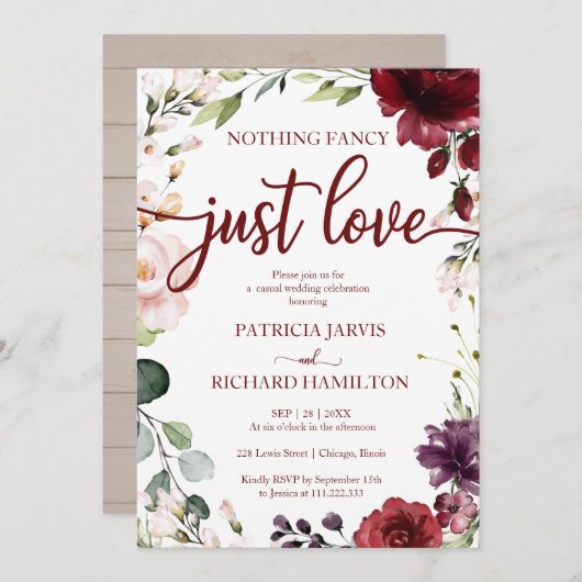 Niets Fancy gewoon Love Wedding Rustic Cream Invit Kaart (Voorkant / Achterkant)