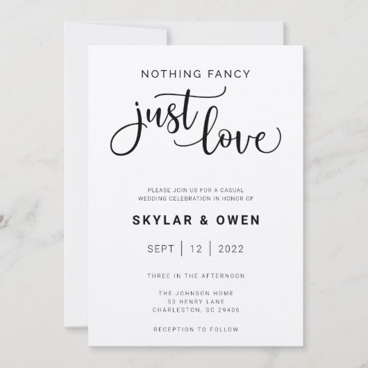 Niets Fancy gewoon Love Wedding Uitnodiging (Voorkant)