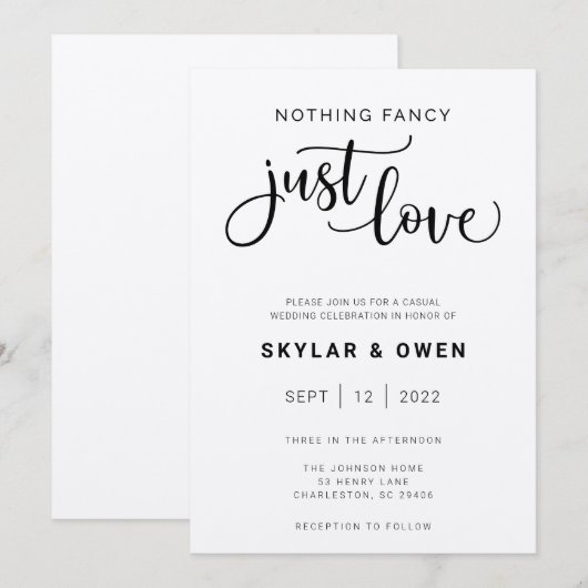 Niets Fancy gewoon Love Wedding Uitnodiging (Voorkant / Achterkant)