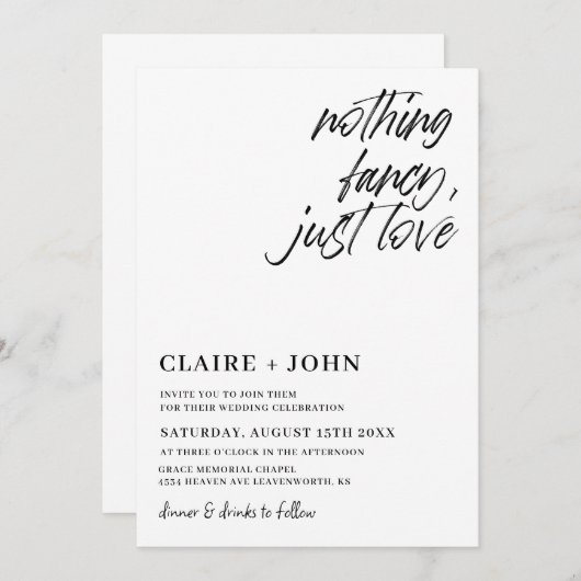 Niets Fancy gewoon Love Wedding Uitnodiging (Voorkant / Achterkant)