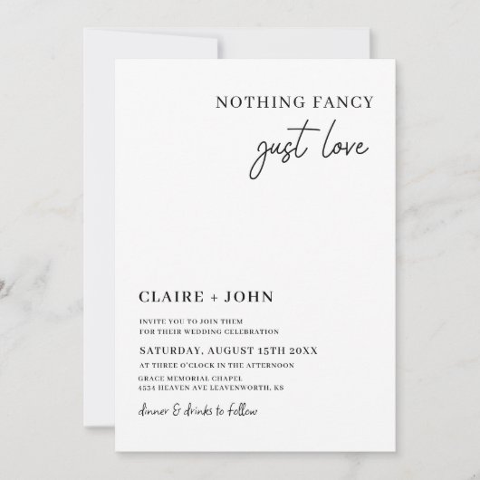 Niets Fancy gewoon Love Wedding Uitnodiging (Voorkant)