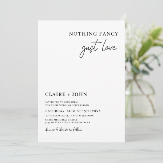 Niets Fancy gewoon Love Wedding Uitnodiging (Staand voorkant)