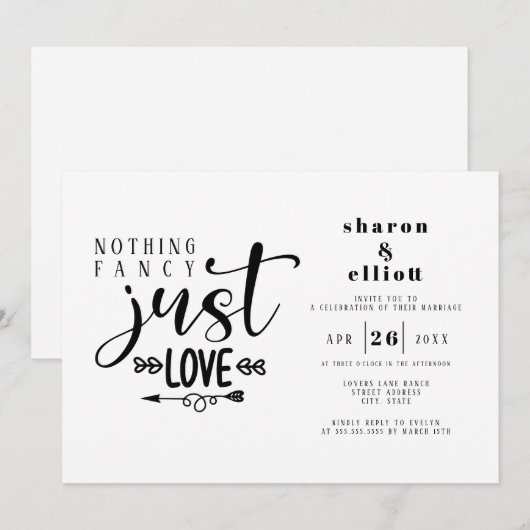 Niets Fancy gewoon Love Wedding Uitnodiging (Voorkant / Achterkant)
