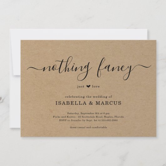 Niets Fancy gewoon Love Wedding Uitnodiging (Voorkant)