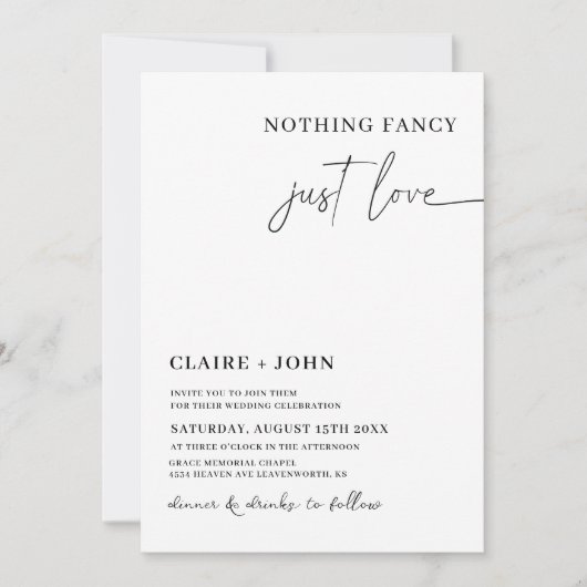 Niets Fancy gewoon Love Wedding Uitnodiging (Voorkant)