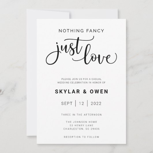 Niets Fancy gewoon Love Wedding Uitnodiging (Voorkant)
