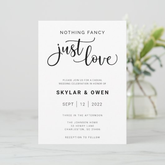 Niets Fancy gewoon Love Wedding Uitnodiging (Staand voorkant)