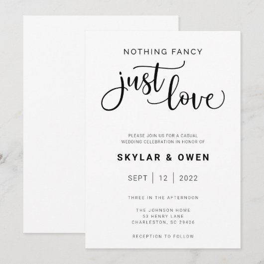 Niets Fancy gewoon Love Wedding Uitnodiging (Voorkant / Achterkant)