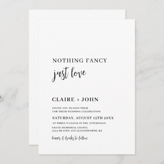 Niets Fancy gewoon Love Wedding Uitnodiging (Voorkant / Achterkant)