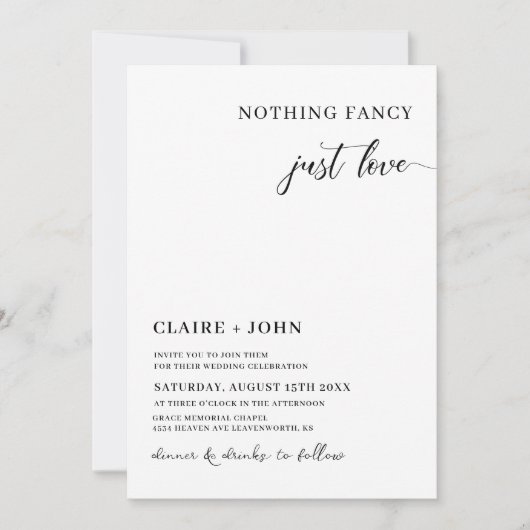 Niets Fancy gewoon Love Wedding Uitnodiging (Voorkant)