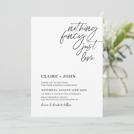 Niets Fancy gewoon Love Wedding Uitnodiging (Staand voorkant)