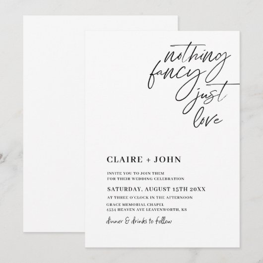 Niets Fancy gewoon Love Wedding Uitnodiging (Voorkant / Achterkant)