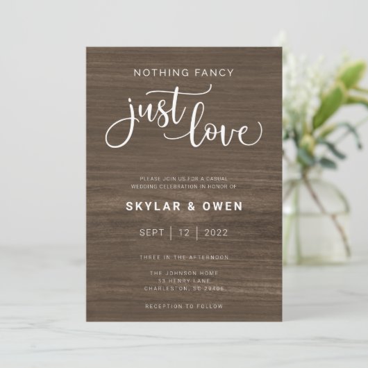 Niets Fancy gewoon Love Wedding Uitnodiging (Staand voorkant)