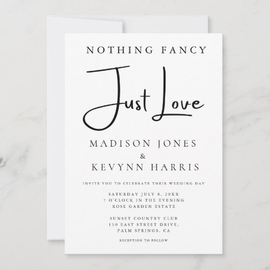 Niets Fancy gewoon Love Wedding Uitnodiging (Voorkant)