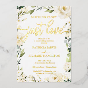 Niets Fancy gewoon Love Wedding White Cream Floral Folie Uitnodiging