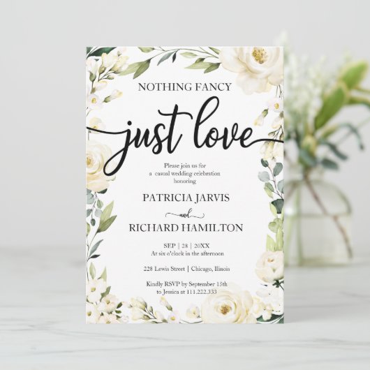 Niets Fancy gewoon Love Wedding White Cream Floral Kaart (Staand voorkant)