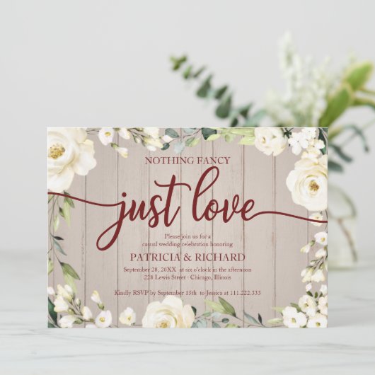 Niets Fancy gewoon Love Wedding White Floral Kaart (Staand voorkant)