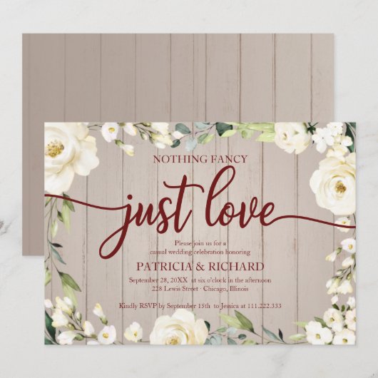 Niets Fancy gewoon Love Wedding White Floral Kaart (Voorkant / Achterkant)