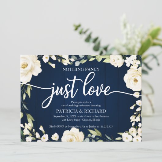 Niets Fancy gewoon Love Wedding White Floral Kaart (Staand voorkant)