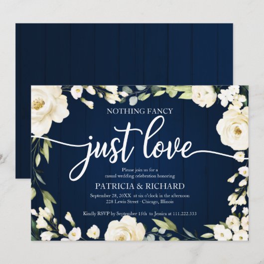 Niets Fancy gewoon Love Wedding White Floral Kaart (Voorkant / Achterkant)