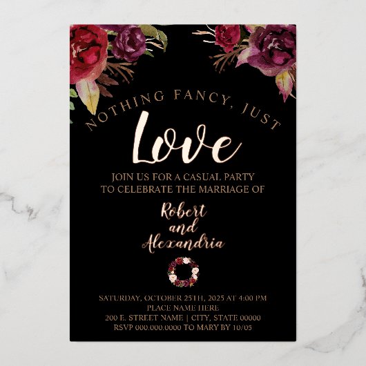 Niets Fancy gewoon van Bourgogne bloemen Folie Uitnodiging (Voorkant)