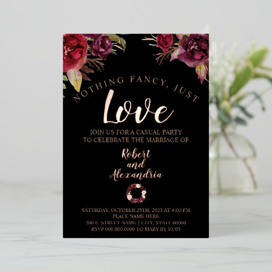 Niets Fancy gewoon van Bourgogne bloemen Folie Uitnodiging (Staand Voorkant)