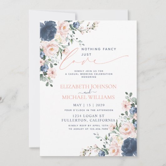 Niets Fancy, gewoon van Dusty Blue Blush Wedding Kaart (Voorkant)