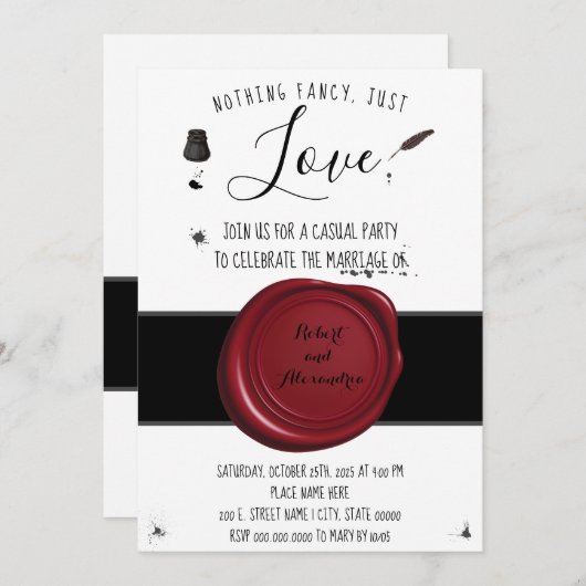 Niets Fancy gewoon van Elopement Pen en Inkwell Kaart (Voorkant / Achterkant)