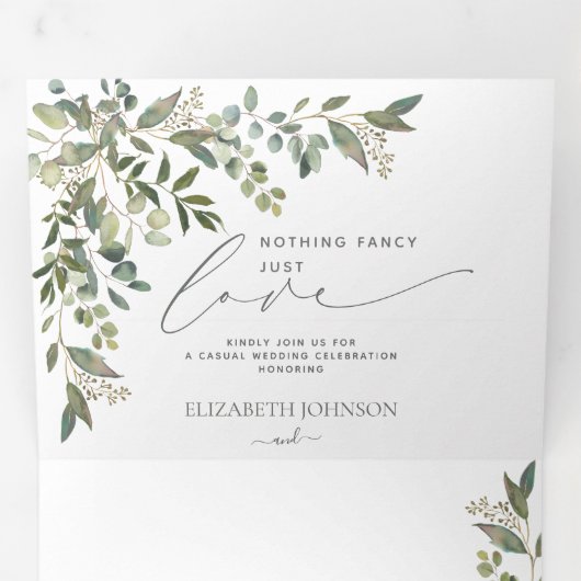 Niets Fancy gewoon van Eucalyptus Foliage Weddensc Drieluik Uitnodiging (Binnenzijde eerst)