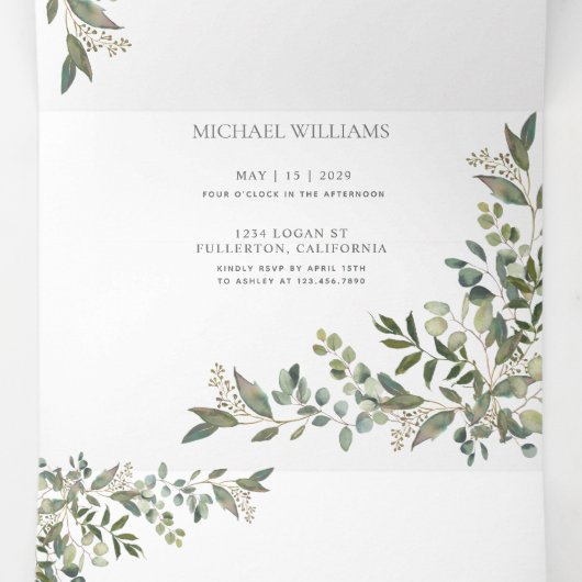 Niets Fancy gewoon van Eucalyptus Foliage Weddensc Drieluik Uitnodiging (Binnenkant midden)