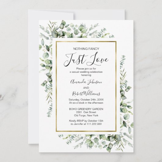 Niets Fancy gewoon van Gold Greenery Wedding Invi Kaart (Voorkant)
