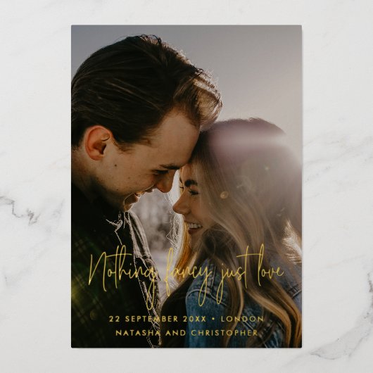 Niets Fancy gewoon van QR-fotoweddenschap sparen d Folie Uitnodiging (Voorkant)