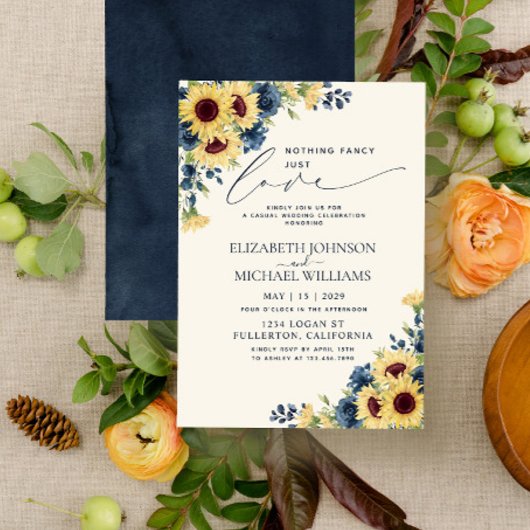 Niets Fancy, gewoon van soonnebloem blauw huwelijk Kaart