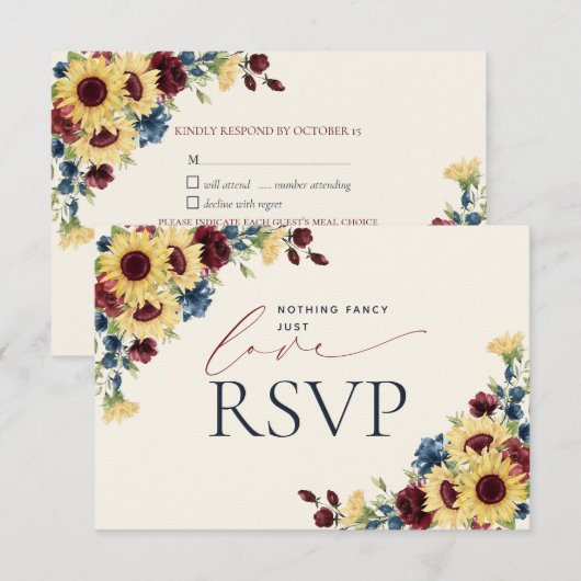 Niets Fancy gewoon van Sunflower Blue Burgundy RSVP Kaartje (Voorkant / Achterkant)