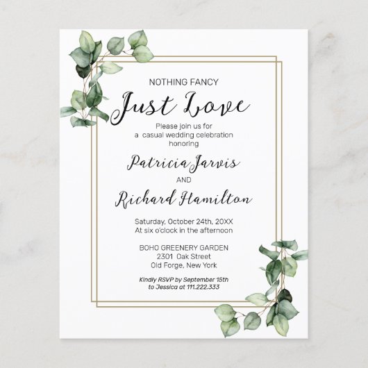 Niets Fancy Greenery Budget Wedding Uitnodiging (Voorkant)