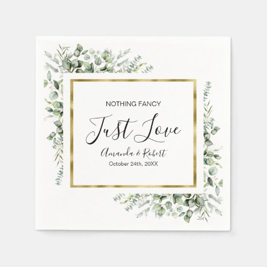 Niets Fancy Greenery Gold Wedding Servet (Voorkant)