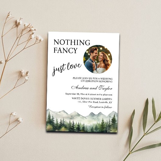 Niets Fancy, hou gewoon van Casual trouwfoto Kaart