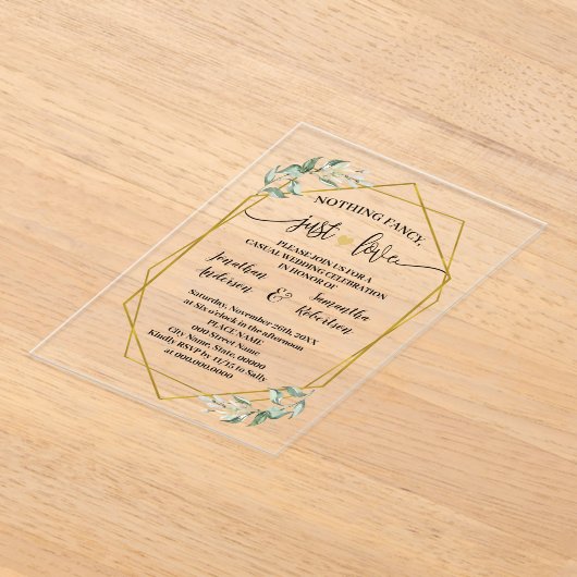 Niets Fancy, hou gewoon van Elopement Greenery Gol Acryl Uitnodigingen (Laagn)