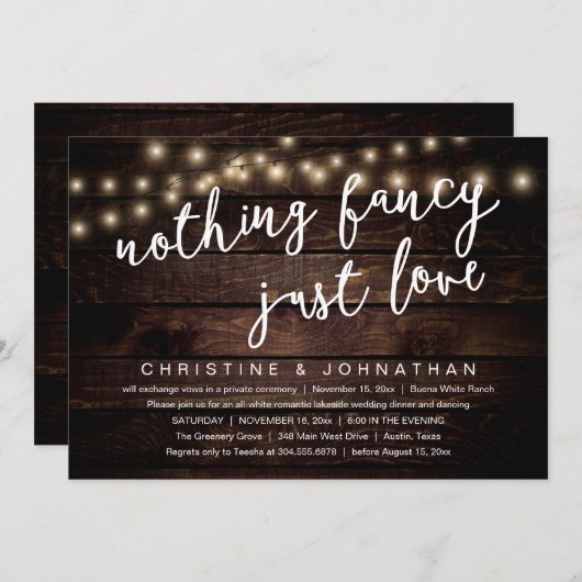 Niets Fancy, hou gewoon van rustiek huwelijksdiner Kaart (Voorkant / Achterkant)