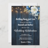 Niets Fancy is alleen liefde Blue Wood Wedding Kaart (Voorkant)