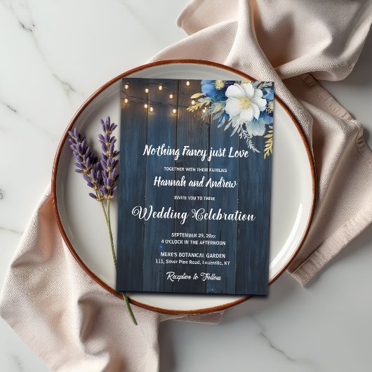 Niets Fancy is alleen liefde Blue Wood Wedding Kaart