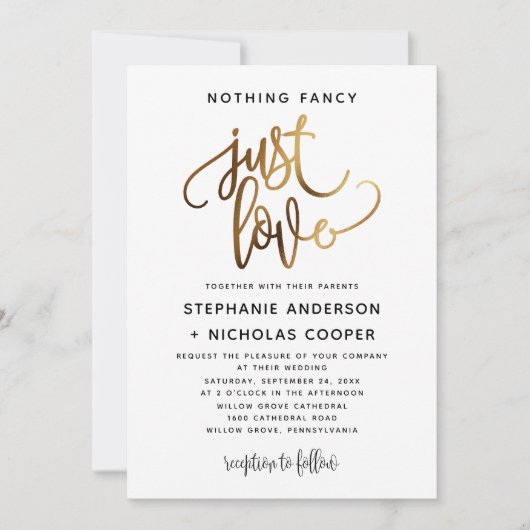 Niets Fancy Just Love Gold Script Typografie Kaart (Voorkant)