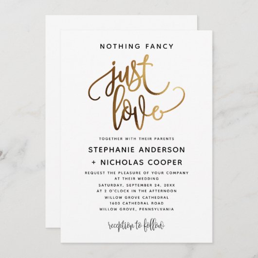 Niets Fancy Just Love Gold Script Typografie Kaart (Voorkant / Achterkant)