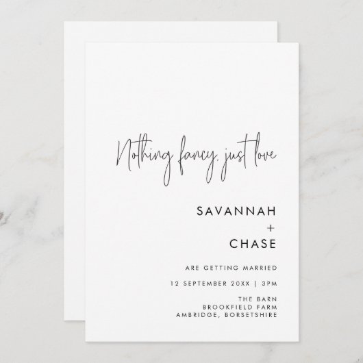 Niets Fancy Just Love Minimalist Wedding Invitat Kaart (Voorkant / Achterkant)