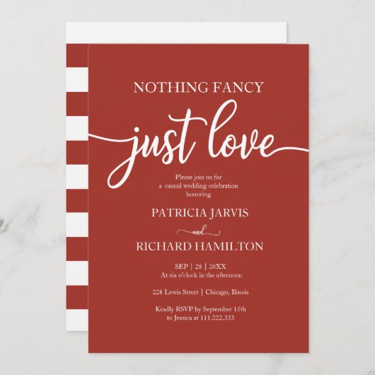 Niets Fancy Liefde Casual Weddenschap Kaart (Voorkant / Achterkant)