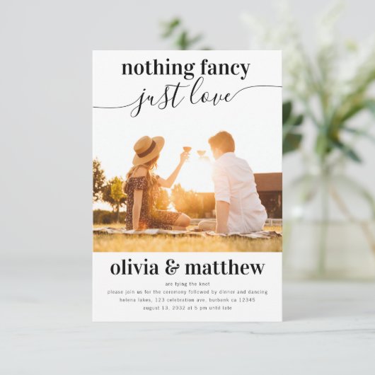 Niets Fancy Liefde Foto QR Code Weddenschap Kaart (Staand voorkant)