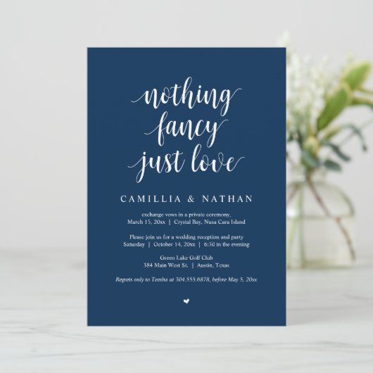 Niets Fancy liefde, Navy Blue, Elopement Inv Kaart (Staand voorkant)